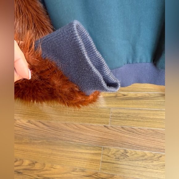 SEA made in New York Colorblock Faux Fur Track Jacket brown/green/cream Sz L - Picture 9 of 10